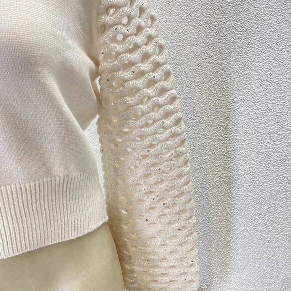 NEW MARIA PAVAN Womens Sequin Braided Long Sleeve Soft Sweater Size S White - Picture 3 of 12